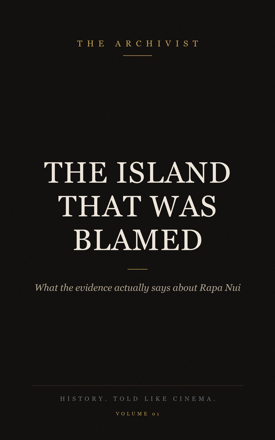 The Island That Was Blamed — cover: the title set in gold on a deep black ground, with the subtitle beneath.